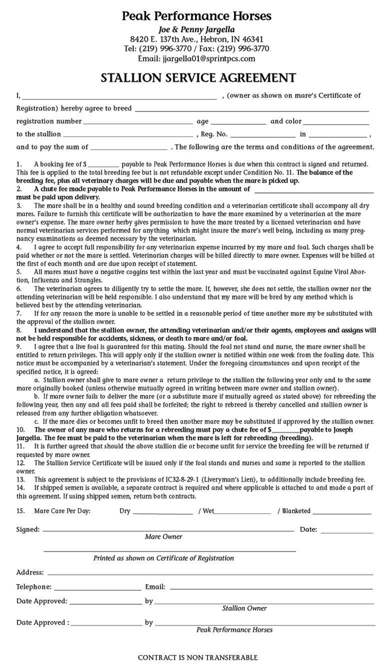 Breeding Service Contract Intended For stallion breeding contract templates Breeding Service Contract Intended For stallion breeding contract templates